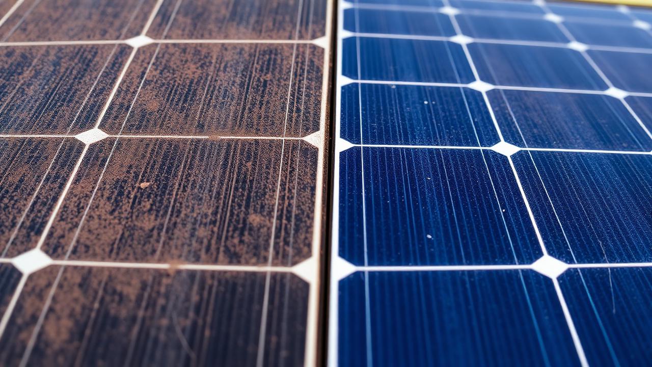 Comparação painel solar sujo vs limpo